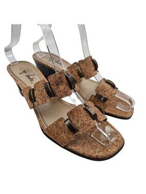 LifeStride Sandals Womens Size 7.5M Cork Slide Shoes Block Heel Buckle Accents